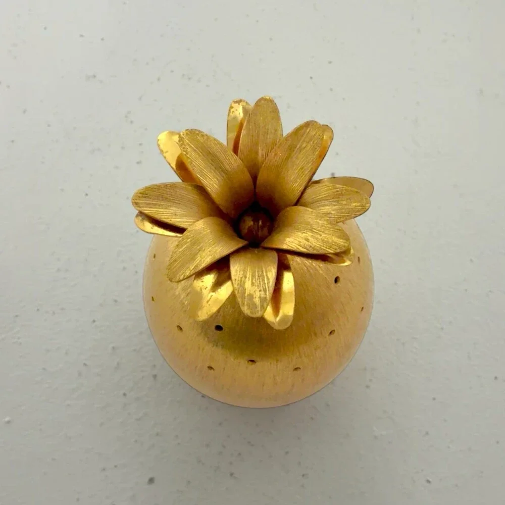 Vintage Napier Brushed Gold Pineapple Toothpick Holder Appetizer Hors d’Oeuvres
